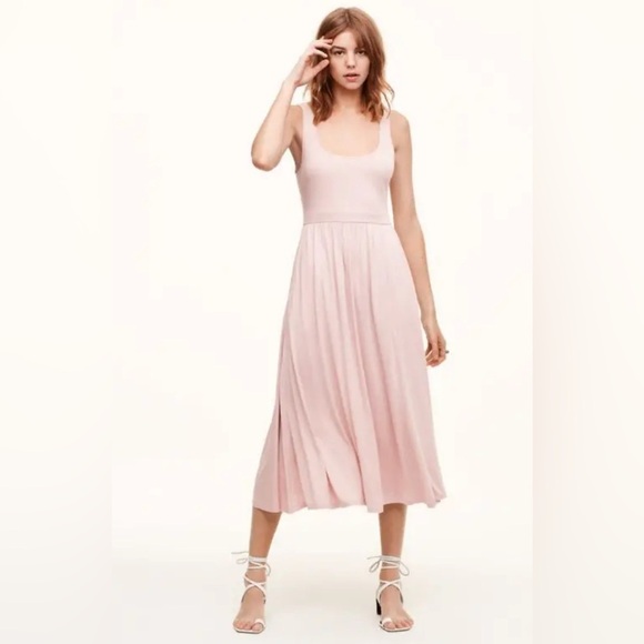 Aritzia Dresses & Skirts - WILFRED Sz L Assonance Midi Dress Deep Round Neckline Gathered Skirt NEW